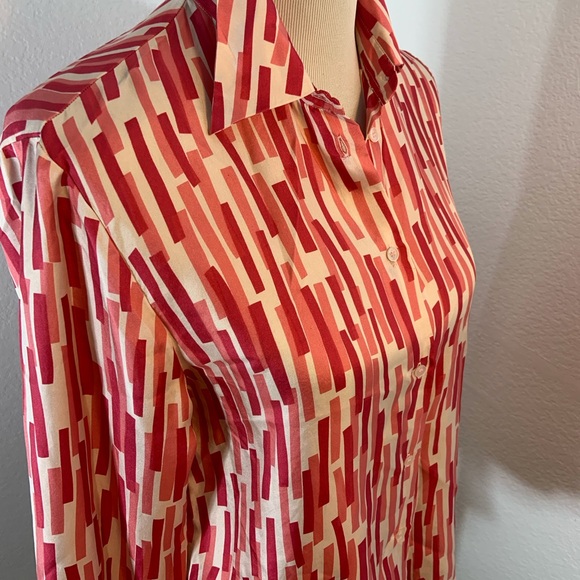 New List🌹Vintage Michael Kors Pink & White Silk Long Sleeve Button Down Blouse - Picture 2 of 6